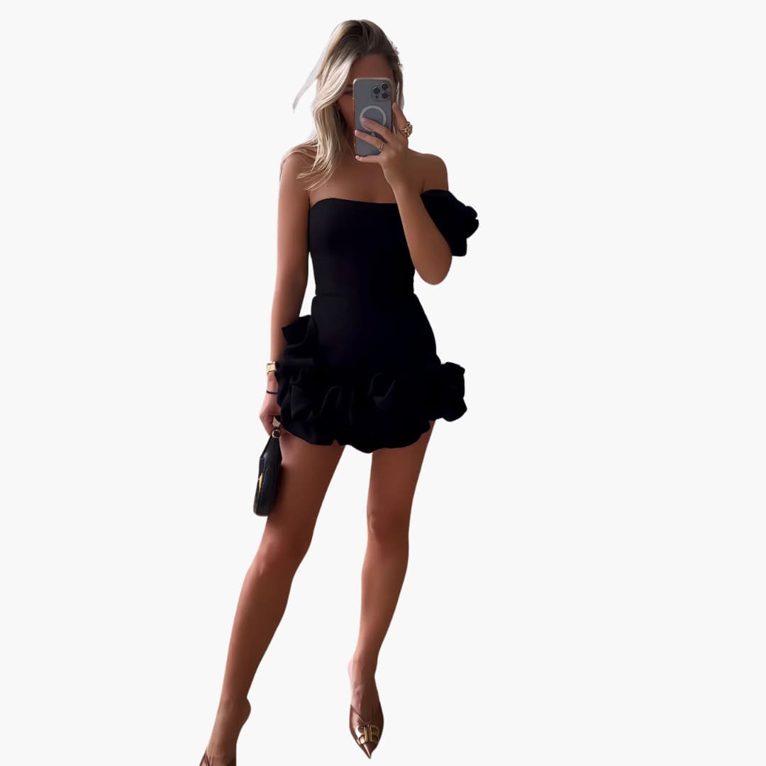 Elegantes Satin-Rüschendress für Frauen - Einseitig Schulterfrei