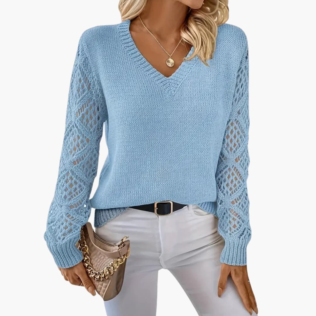 Damen Feinstrickpullover mit V Ausschnitt und langen Ärmeln