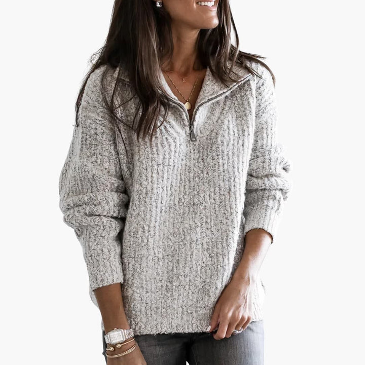 Damen pullover mit Halbreißverschluss und strukturierter Oberfläche