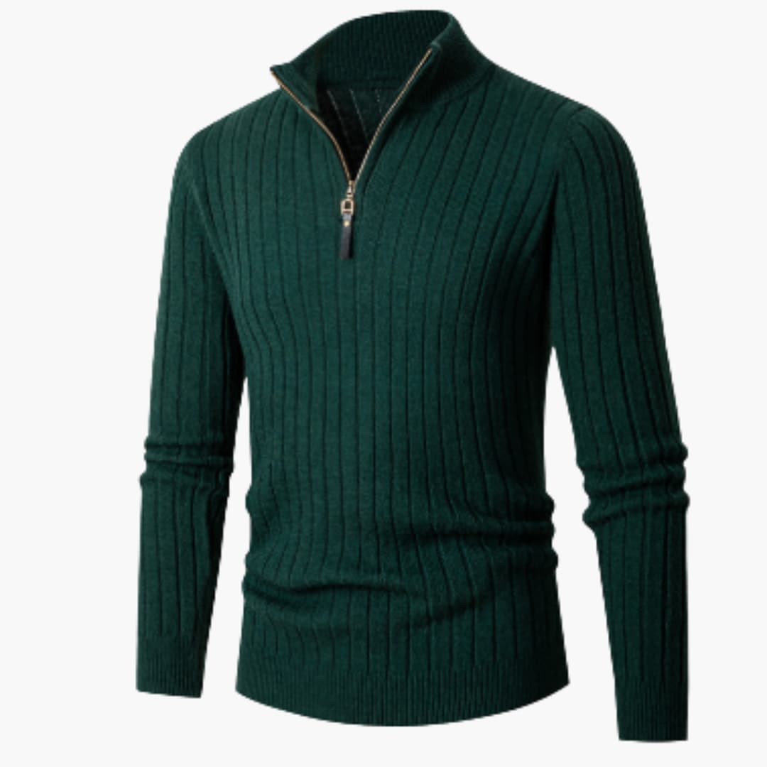 Herren pullover mit halbem Reißverschluss und Rippstruktur