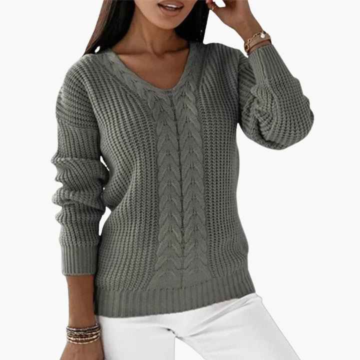 Damen pullover mit V-Ausschnitt und Zopfmuster Oberfläche