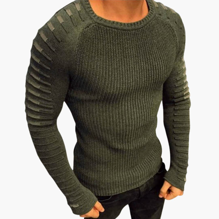 Herren pullover mit Rundhalsausschnitt und Streifen an den Ärmeln