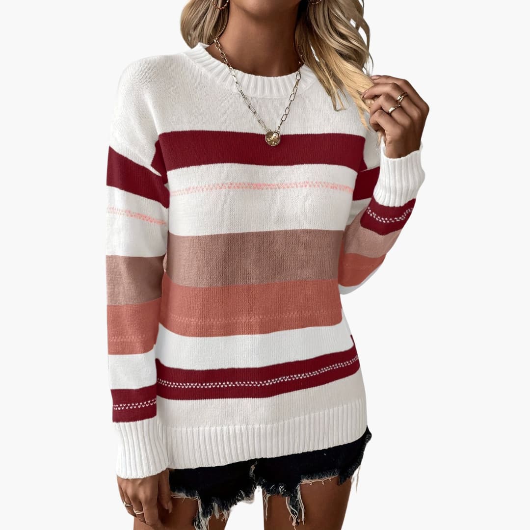 Damen pullover mit Rundhalsausschnitt und gestreifter Oberfläche