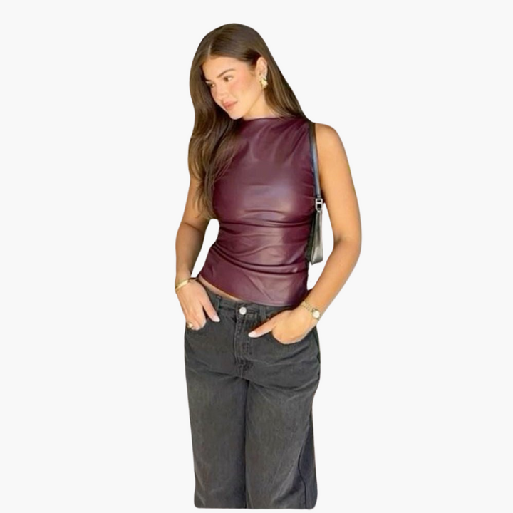 Faux Leder Top für Damen – Ärmelloses, elegantes Design