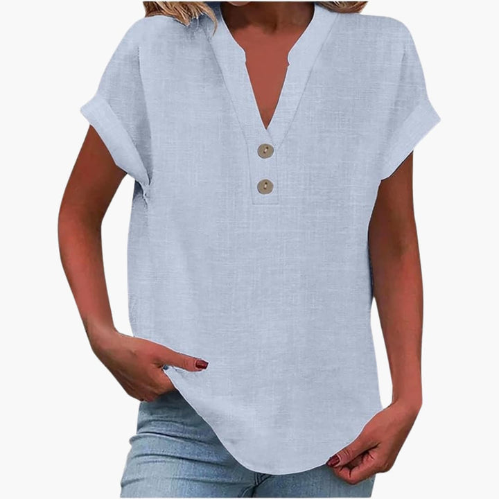 Damen Kurzarmshirt mit V-Ausschnitt und lockerer Passform