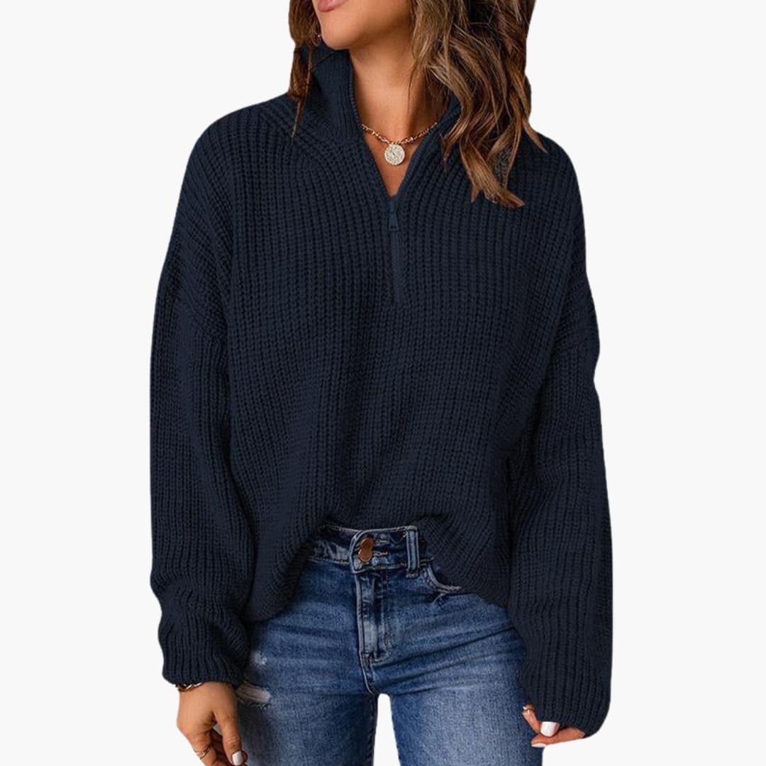 Damen Strickpullover mit Stehkragen und Reißverschluss Knit