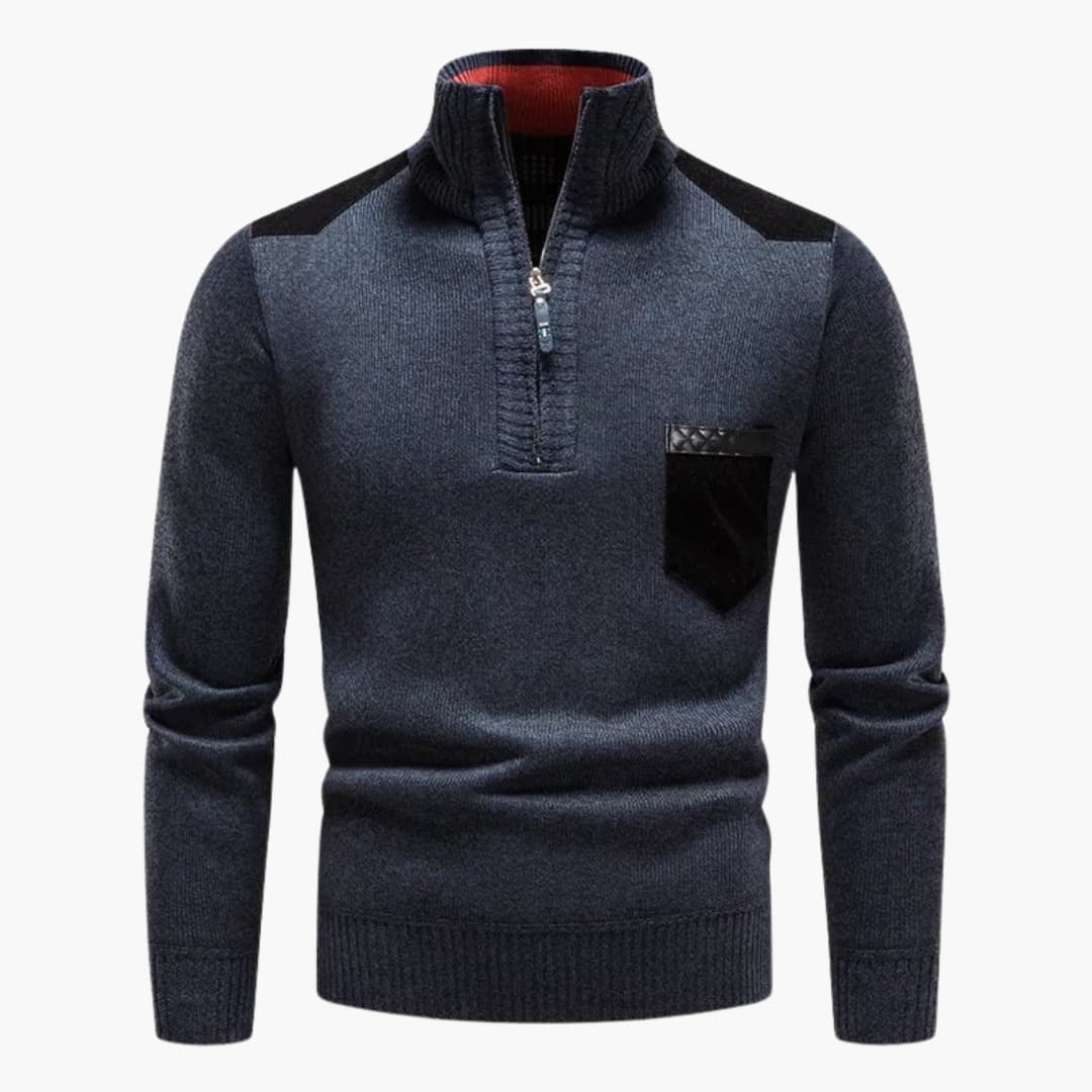 Herren pullover mit Reißverschluss am Halsausschnitt und Brusttasche