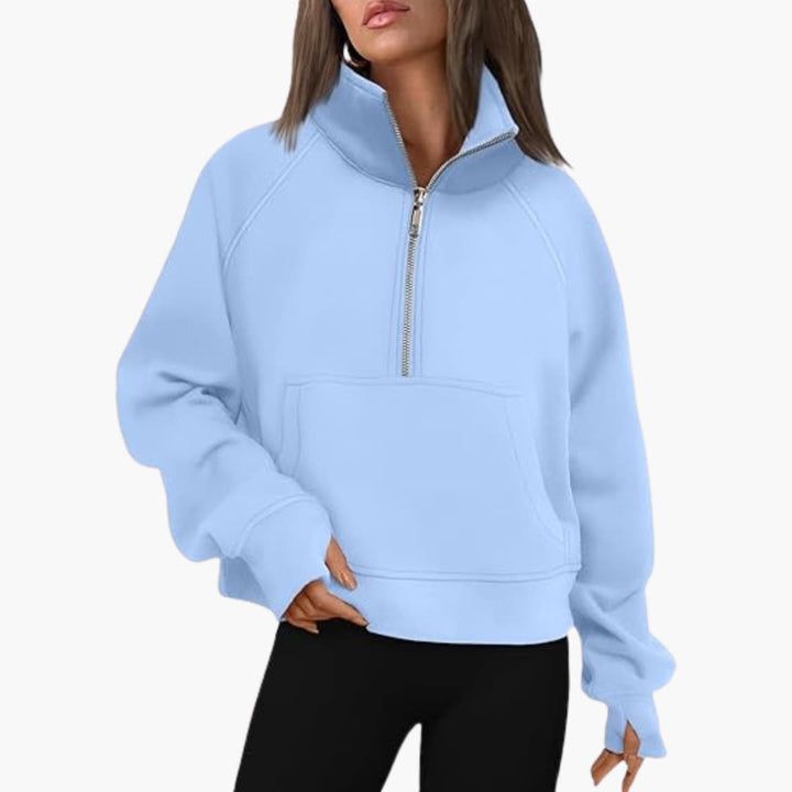 Damen-Sweatshirt mit Reißverschluss-Ausschnitt und Kängurutasche