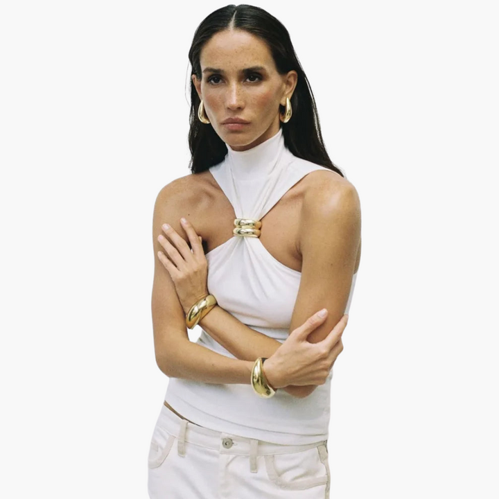 Schicke High Neck Haltertop - für Frauen mit Goldakzent