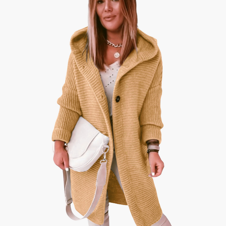 Damen Kapuzen Strickjacke mit offenem Schnitt und langen Ärmeln