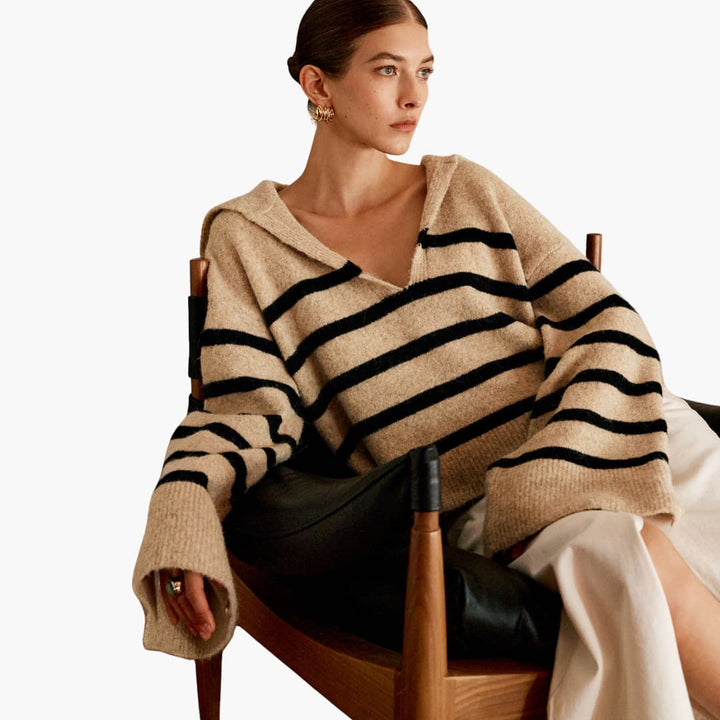 Damen pullover mit V-Ausschnitt und gestreifter Oberfläche