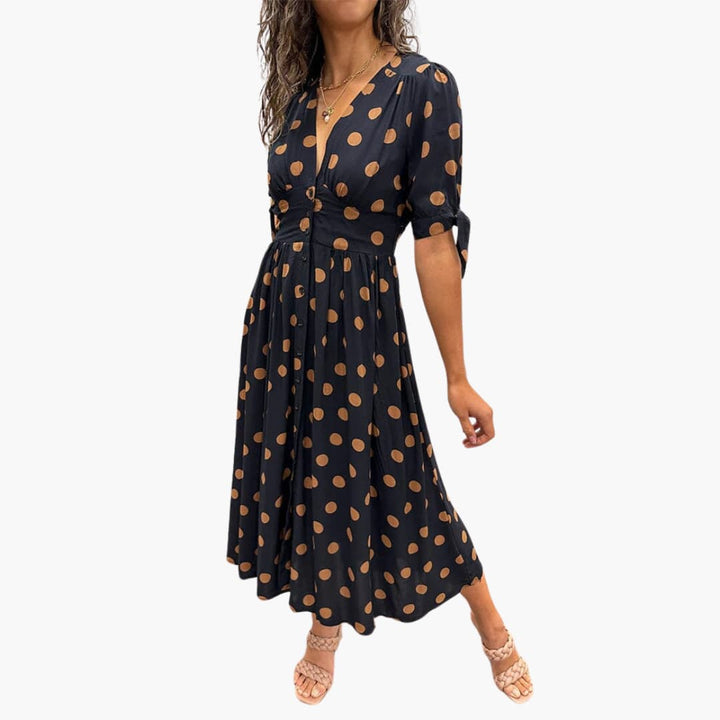 Elegantes Polka Dot Midikleid für Damen - SchmiedeMode