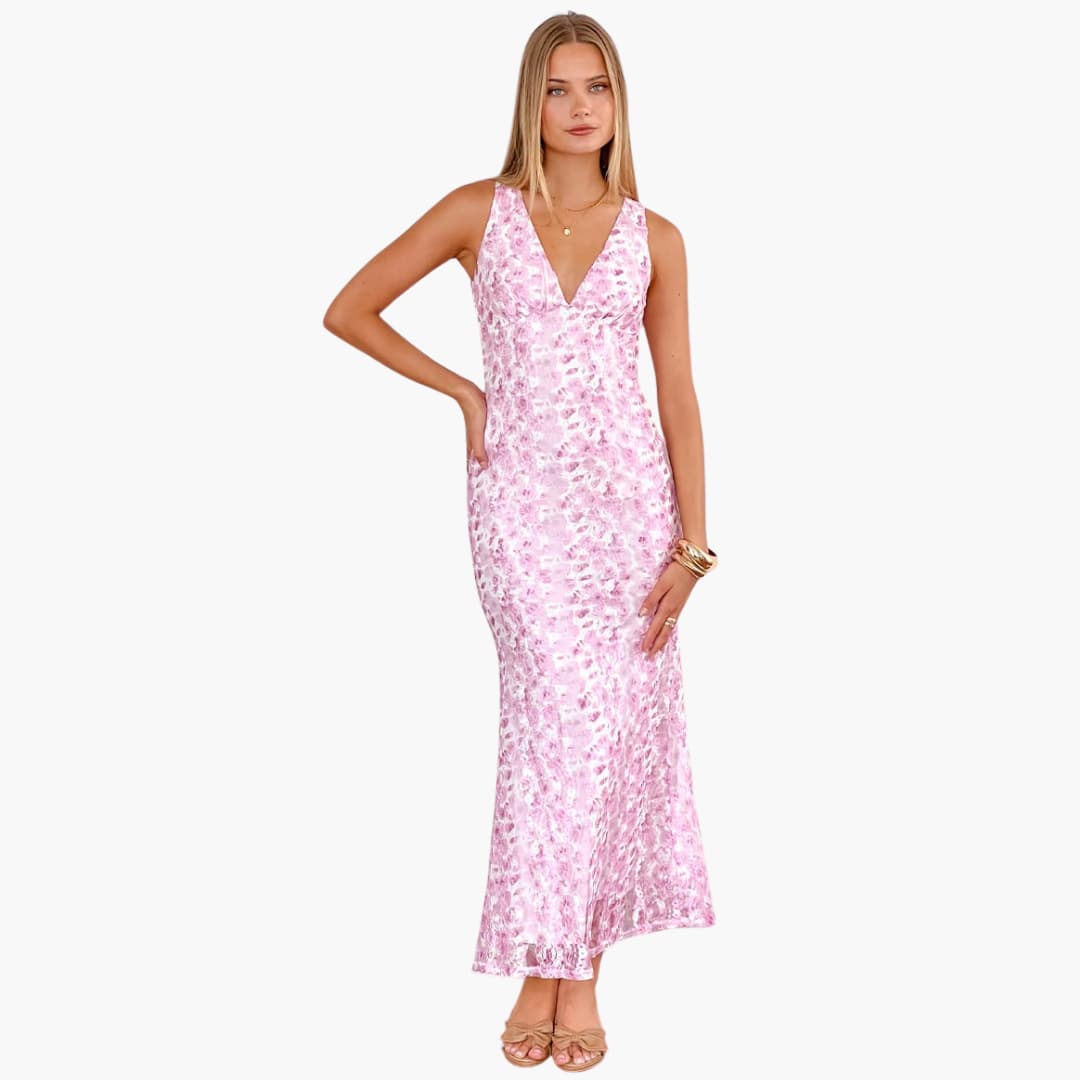 Spitzen-Maxikleid - Damen Stil mit V-Ausschnitt und Eleganz