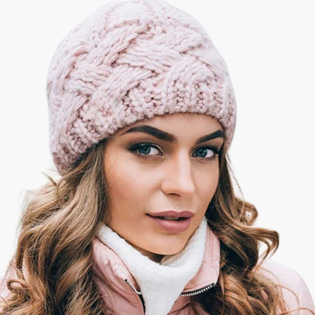 Damen Gestrickte Wintermütze mit runder Form und Rippoberfläche
