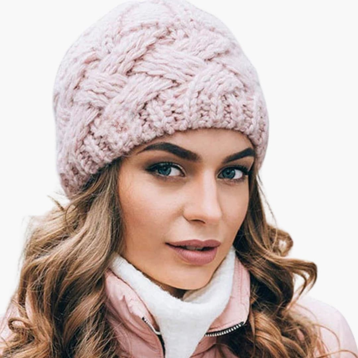 Damen Gestrickte Wintermütze mit runder Form und Rippoberfläche
