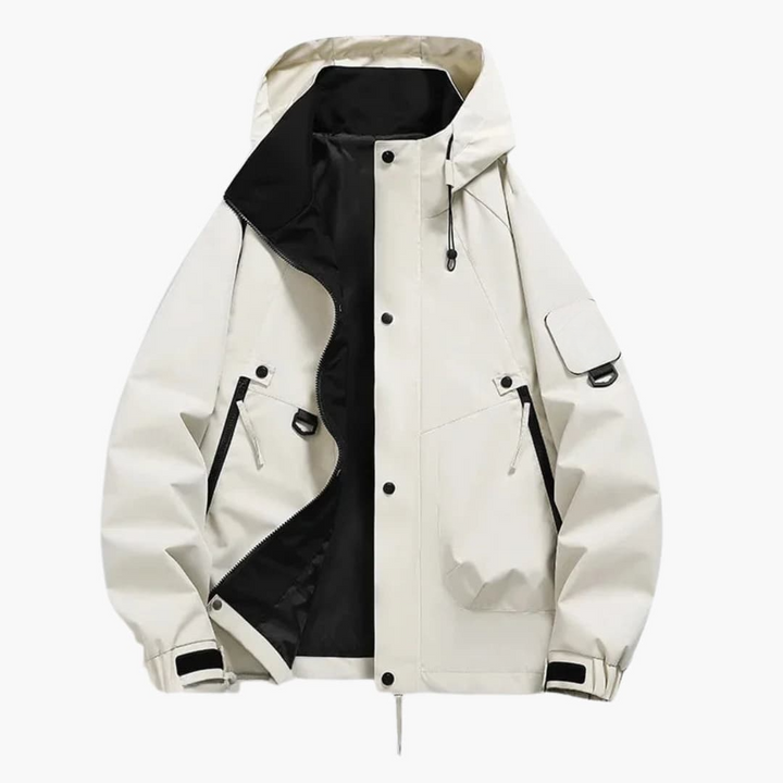 Unisex Skijacke mit Kapuze und Reißverschlusstaschen