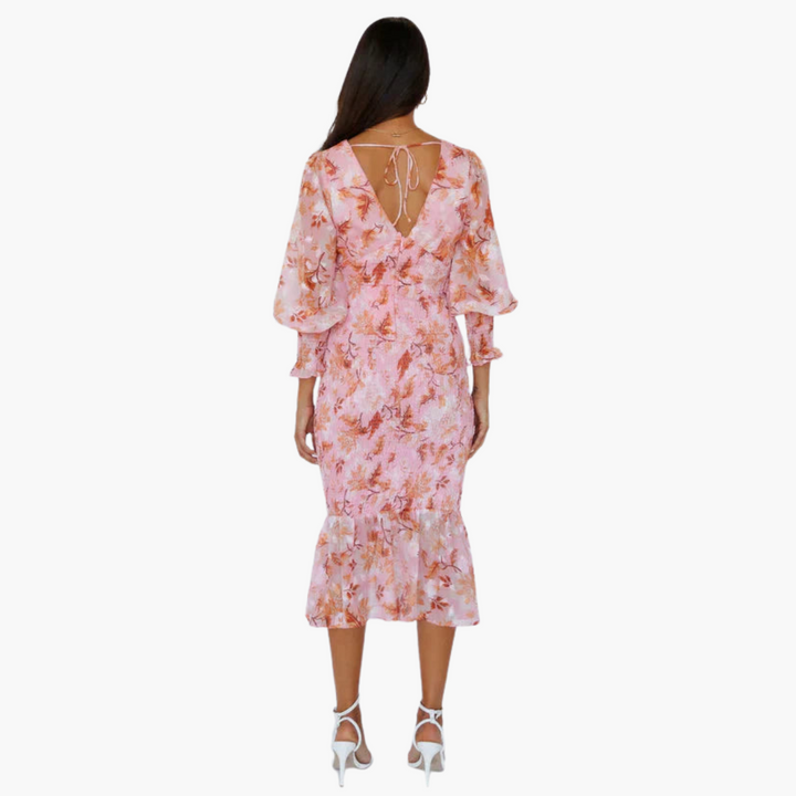 Blumen Midi Kleid mit Puffärmeln - elegantes Damen Sommerkleid