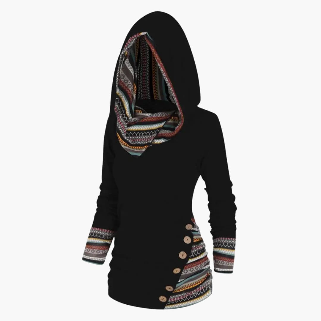 Damen Kapuzenpullover mit Knöpfen und Tasche