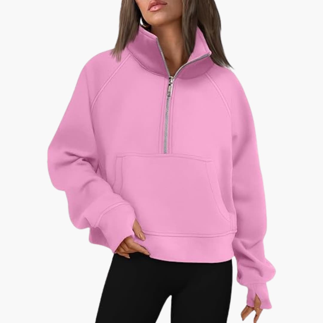 Damen-Sweatshirt mit Reißverschluss-Ausschnitt und Kängurutasche