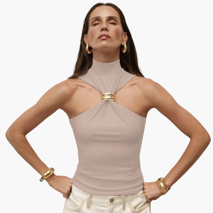 Schicke High Neck Haltertop - für Frauen mit Goldakzent