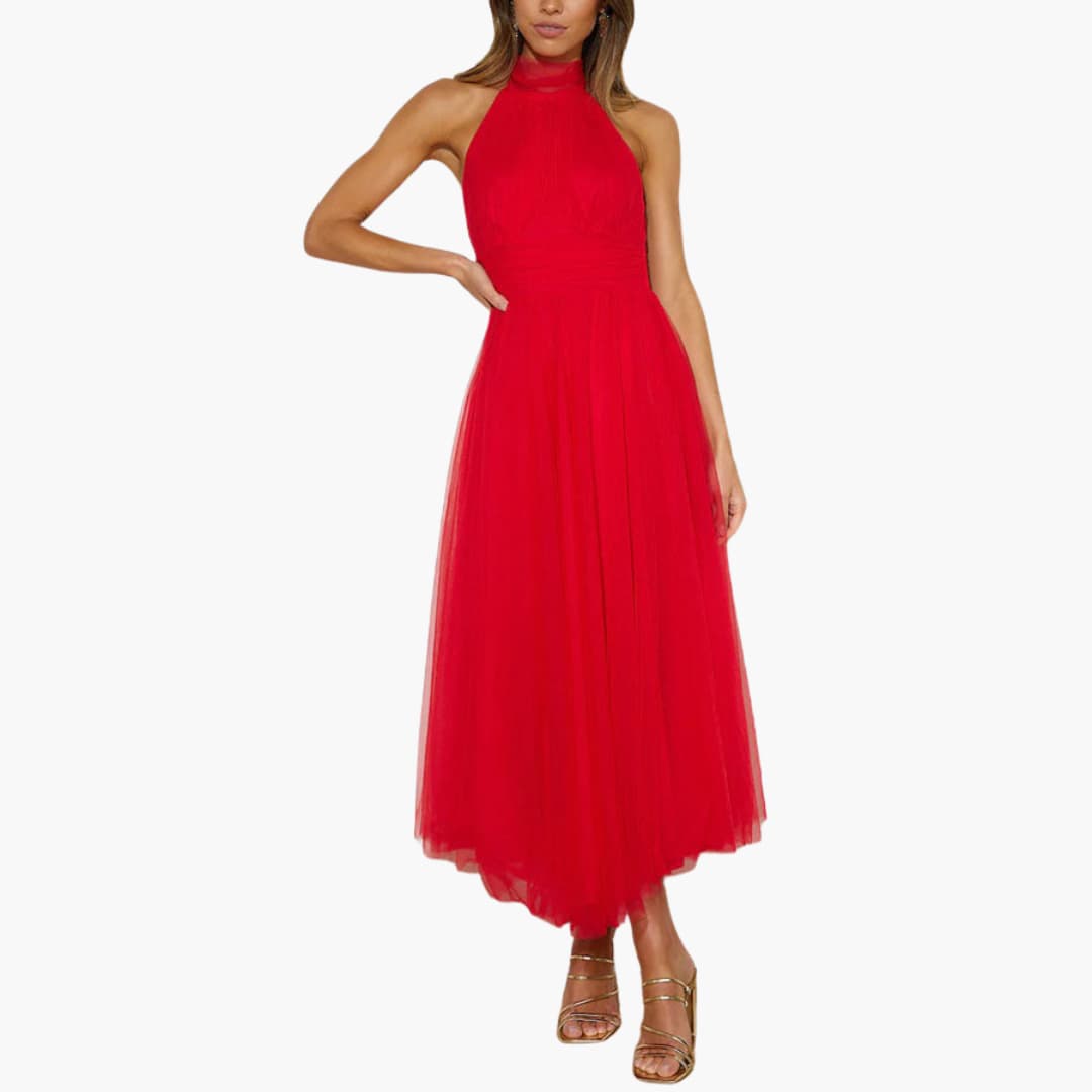 Elegantes weißes Tüll-Maxikleid für Damen