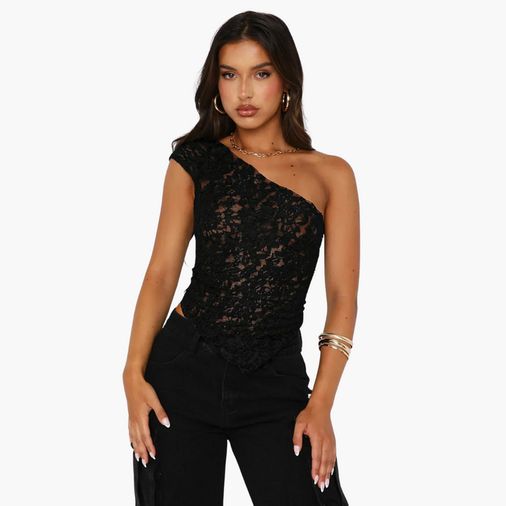 Spitzen One Shoulder Top für Damen – Asymmetrischer Trendlook