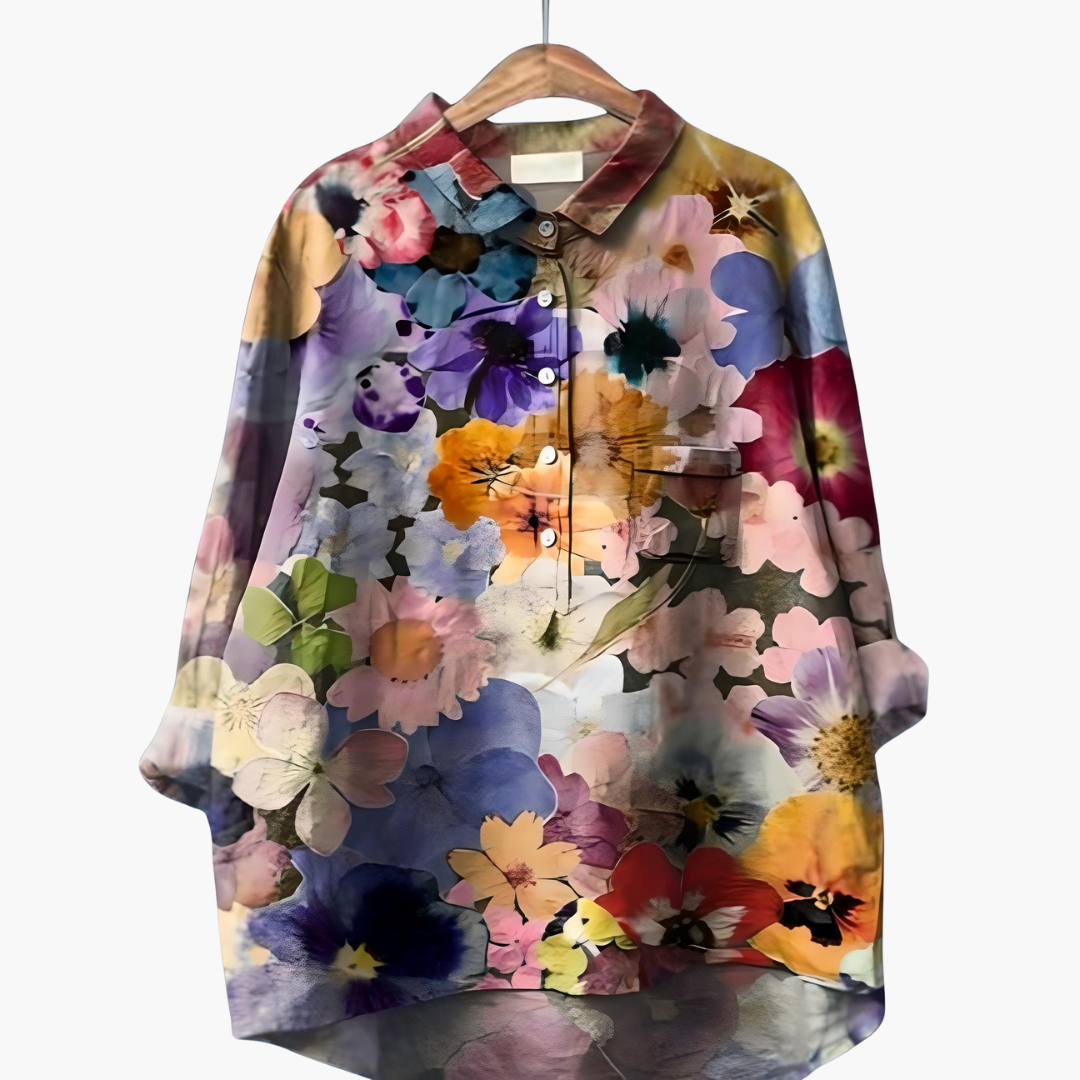 Langärmelige Sommerbluse mit Blumendruck für Damen
