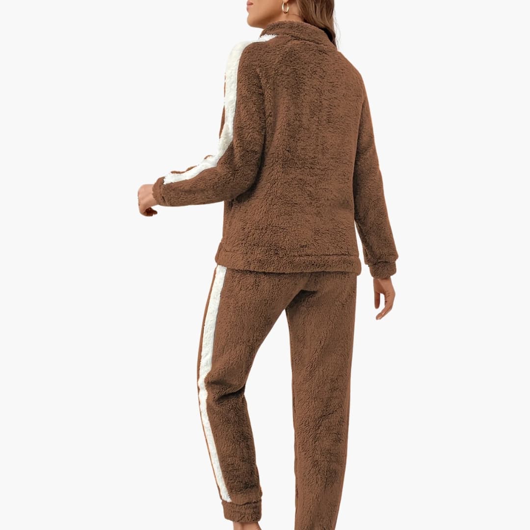 Damen Loungewear Set mit Halb-Reißverschluss und langen Ärmeln