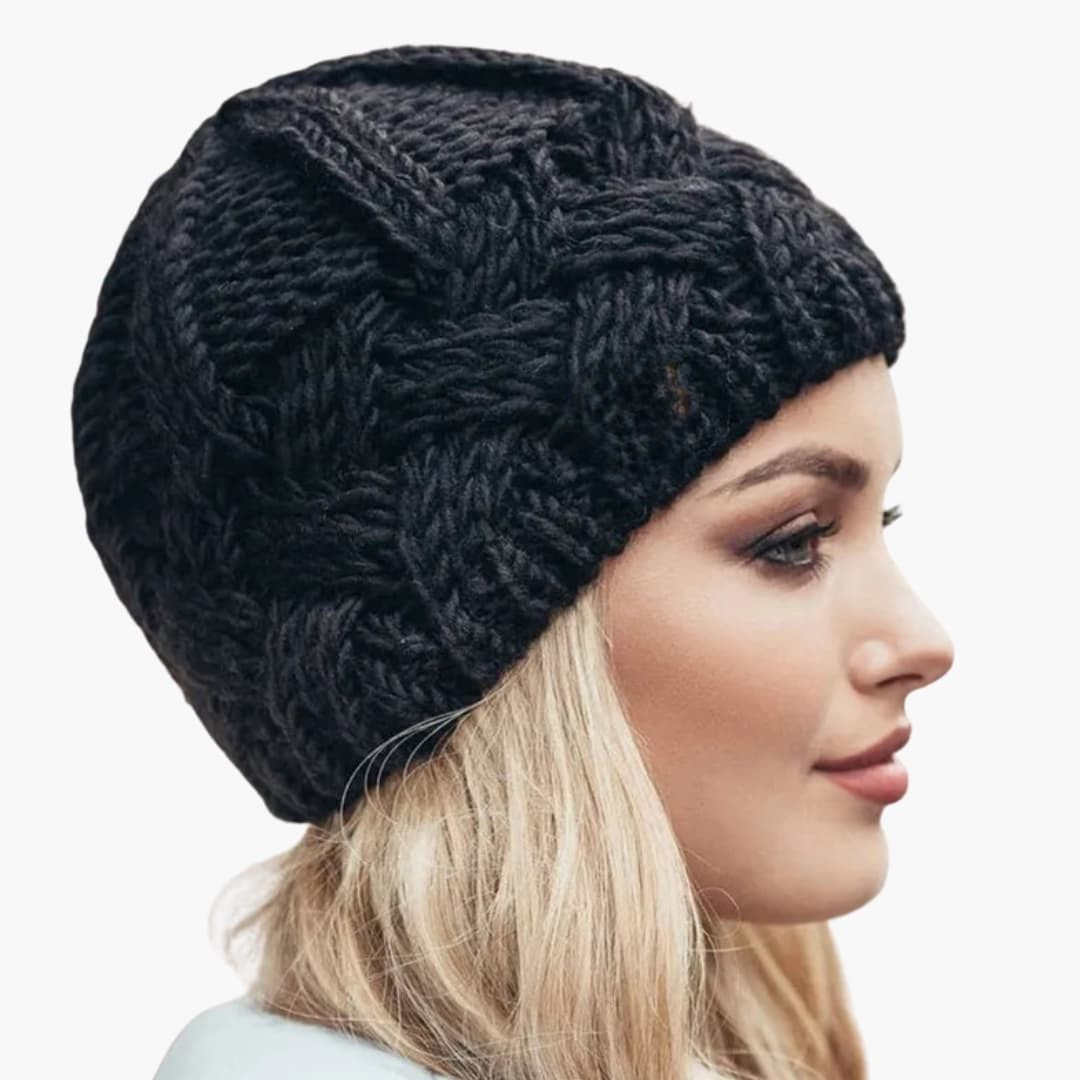 Damen Gestrickte Wintermütze mit runder Form und Rippoberfläche