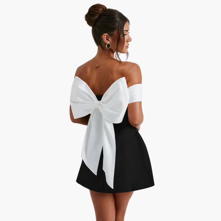 Elegantes schwarzes Kleid für Damen mit Schleifen-Detail hinten