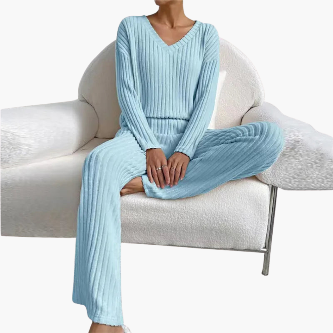 Damen Lounge Set mit V-Ausschnitt und gerippter Oberfläche