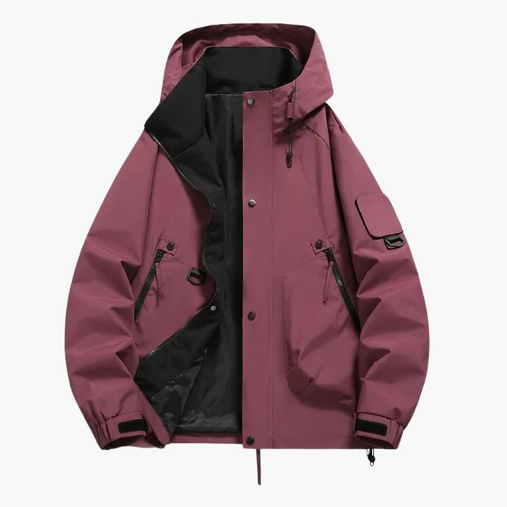 Unisex Skijacke mit Kapuze und Reißverschlusstaschen