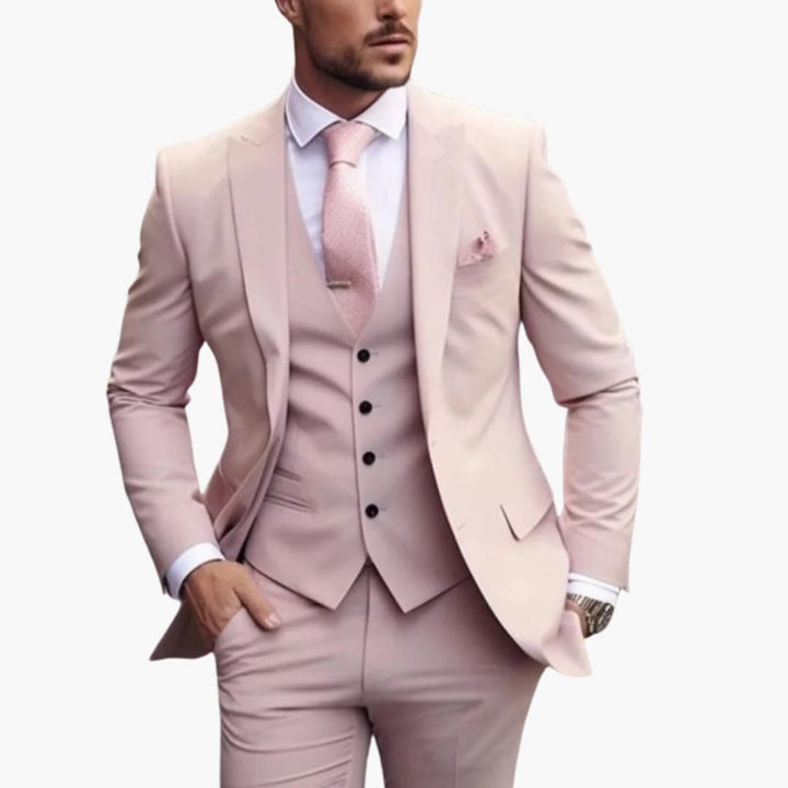 Dreiteiliger Herrenanzug mit maßgeschneidertem Blazer mit langen Ärmeln