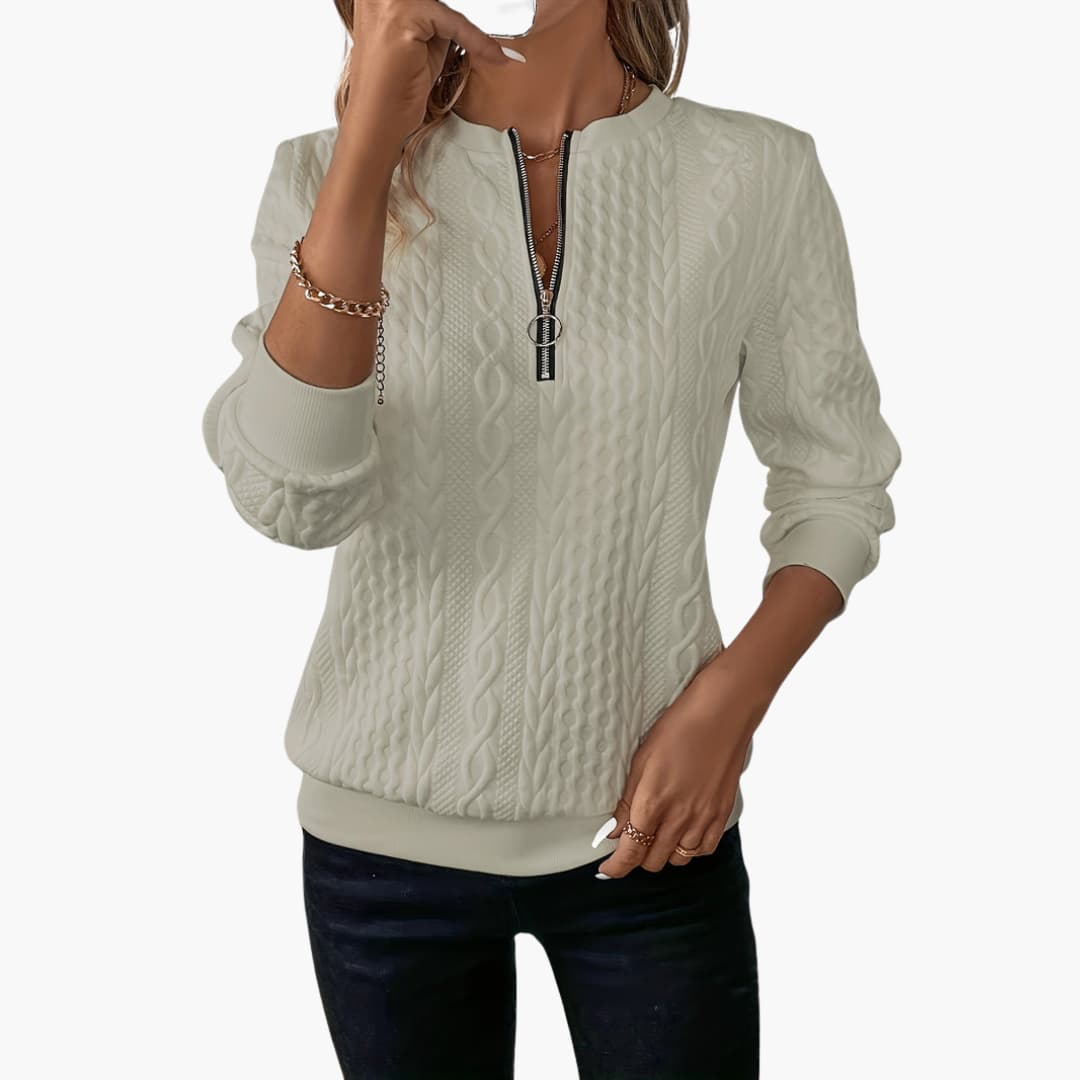 Damen pullover mit Reißverschluss am Ausschnitt und Zopfmuster Oberfläche