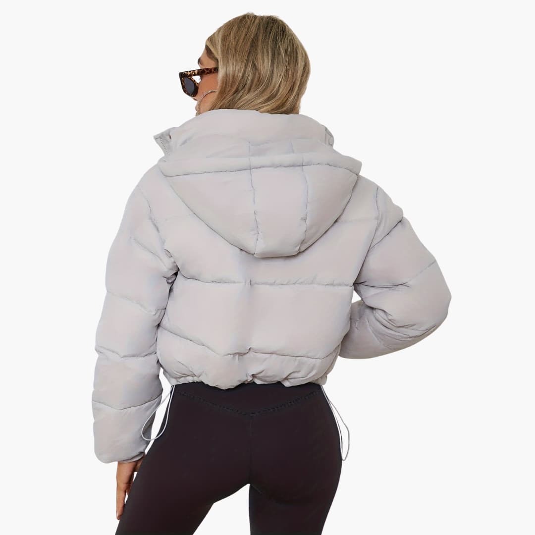 Damenkurze Jacke mit Kapuze und Reißverschluss