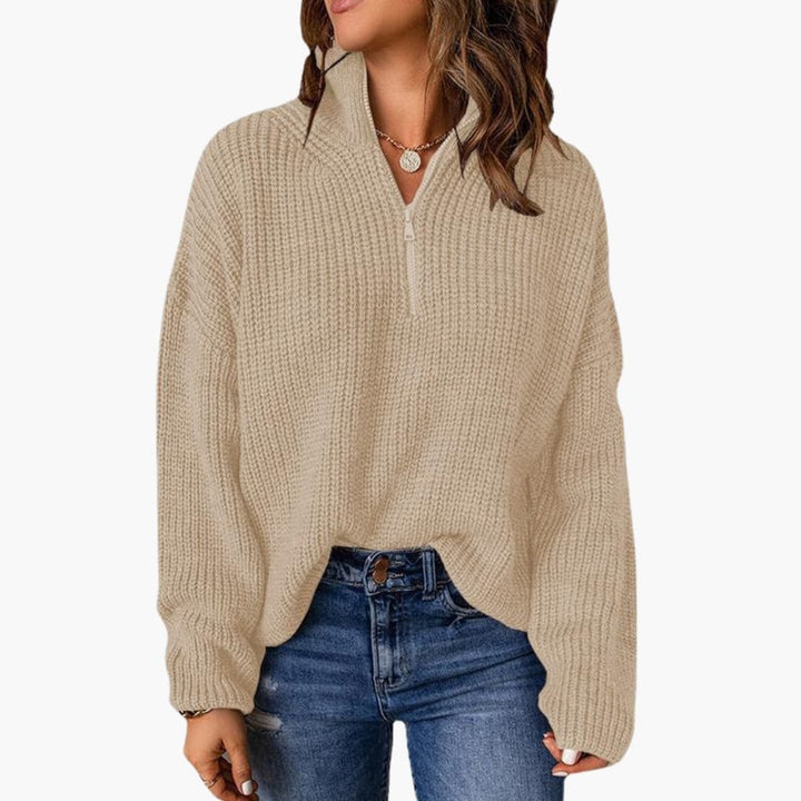 Damen Strickpullover mit Stehkragen und Reißverschluss Knit