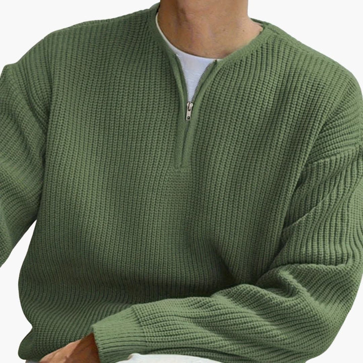 Herren Strickpullover mit Streifen Halbzip und langen Ärmeln