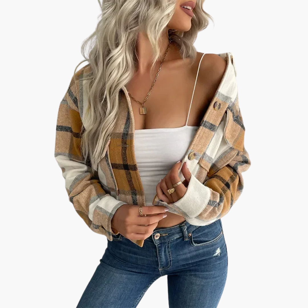 Damen Karierte Jacke mit Knopfverschluss