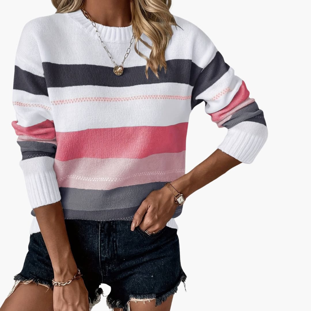 Damen pullover mit Rundhalsausschnitt und gestreifter Oberfläche