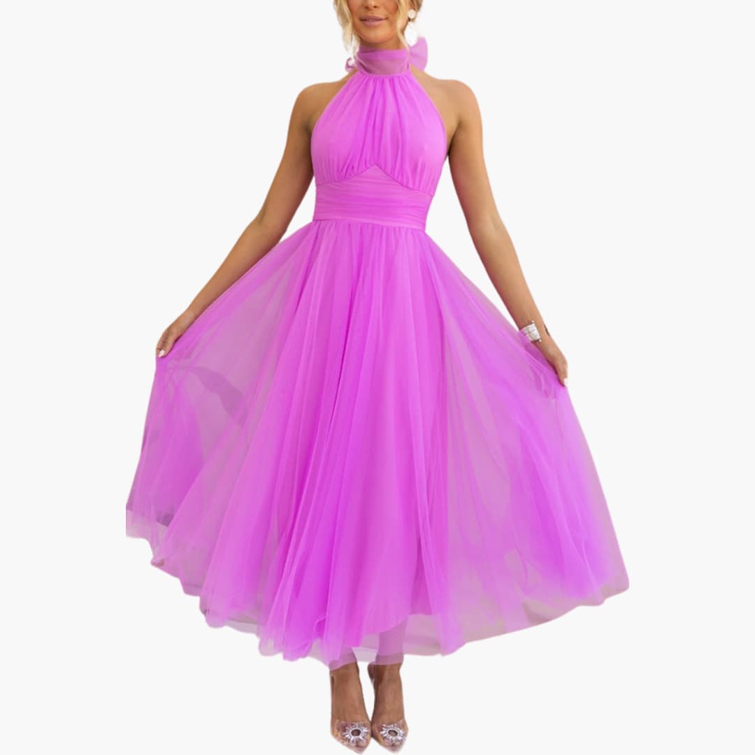 Elegantes weißes Tüll-Maxikleid für Damen