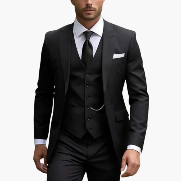 Dreiteiliger Herrenanzug mit maßgeschneidertem Blazer mit langen Ärmeln