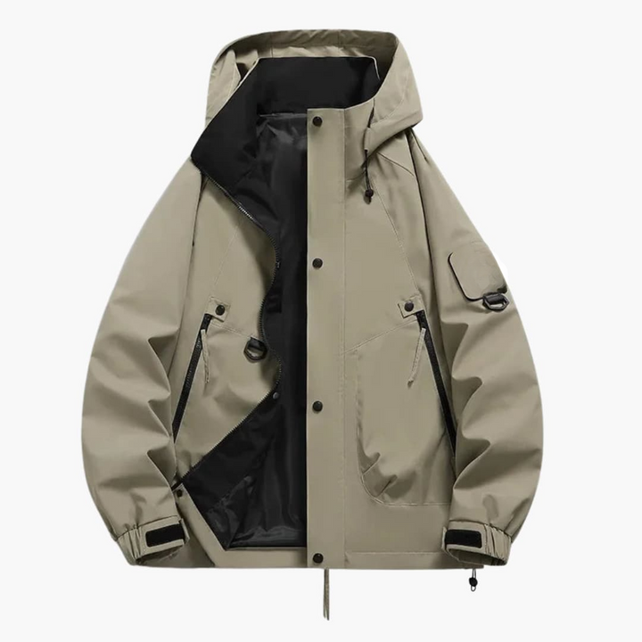 Unisex Skijacke mit Kapuze und Reißverschlusstaschen