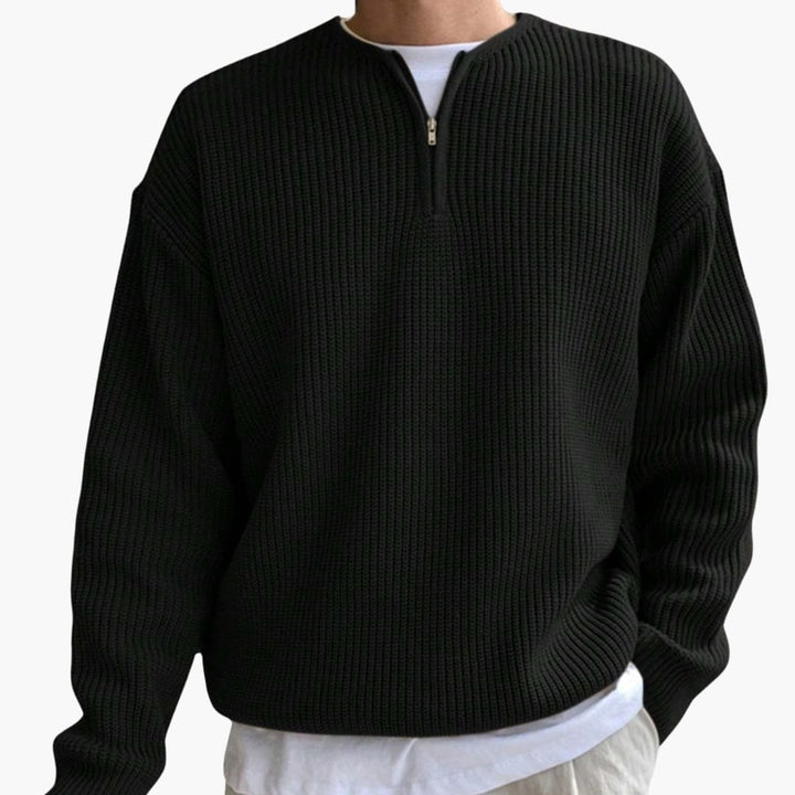 Herren Strickpullover mit Streifen Halbzip und langen Ärmeln
