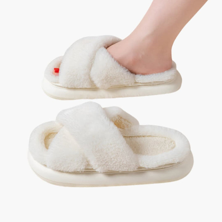 Damen Hausschuhe mit Kreuzriemen und Plüschfutter