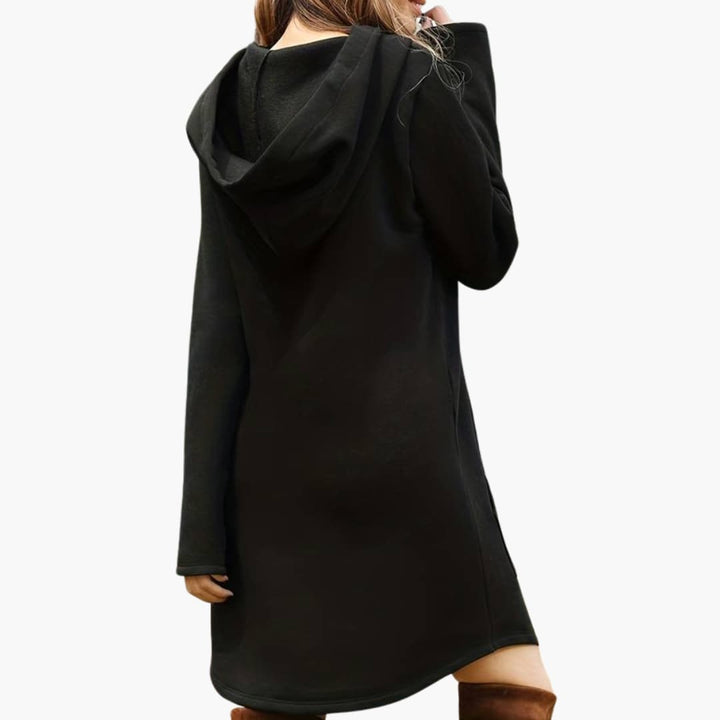 Damen Kapuzen kleid mit Kängurutasche und Kordelzugkapuze