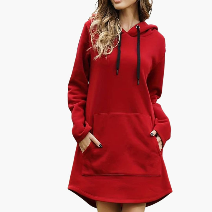 Damen Kapuzen kleid mit Kängurutasche und Kordelzugkapuze
