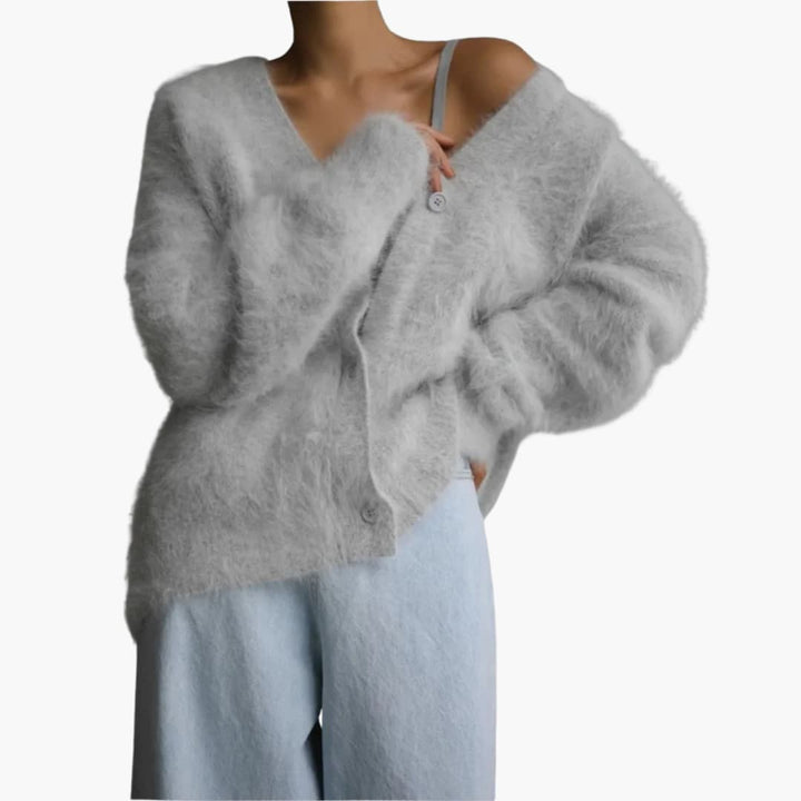 Damen-Strickjacke mit V-Ausschnitt und Knopfverschluss