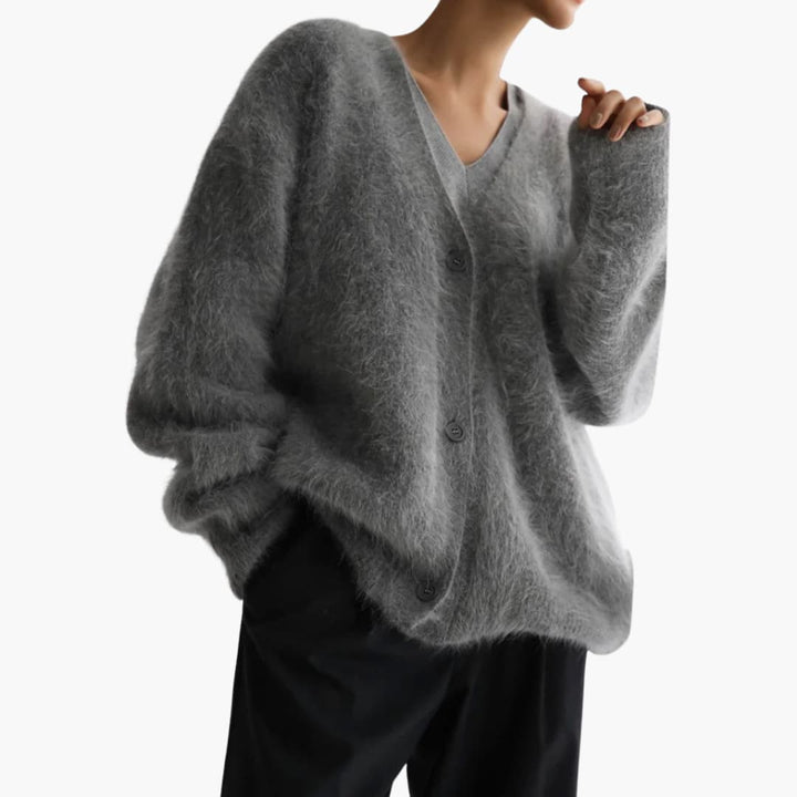 Damen-Strickjacke mit V-Ausschnitt und Knopfverschluss