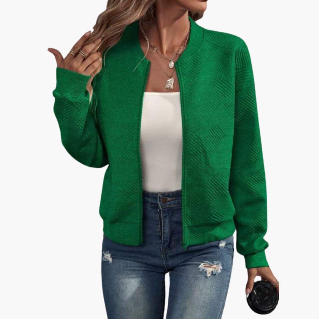 Damen Bomberjacke mit Reißverschluss und geripptem Saum