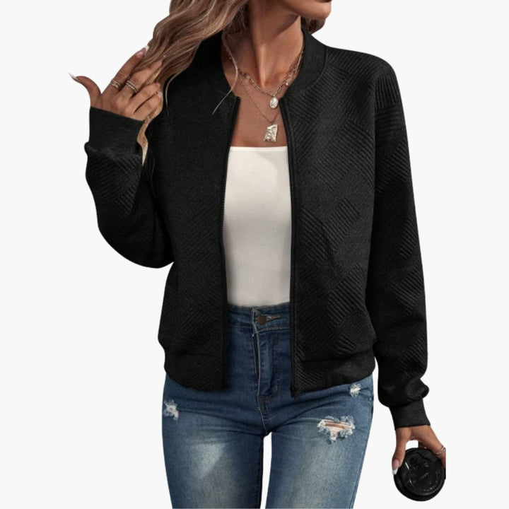 Damen Bomberjacke mit Reißverschluss und geripptem Saum